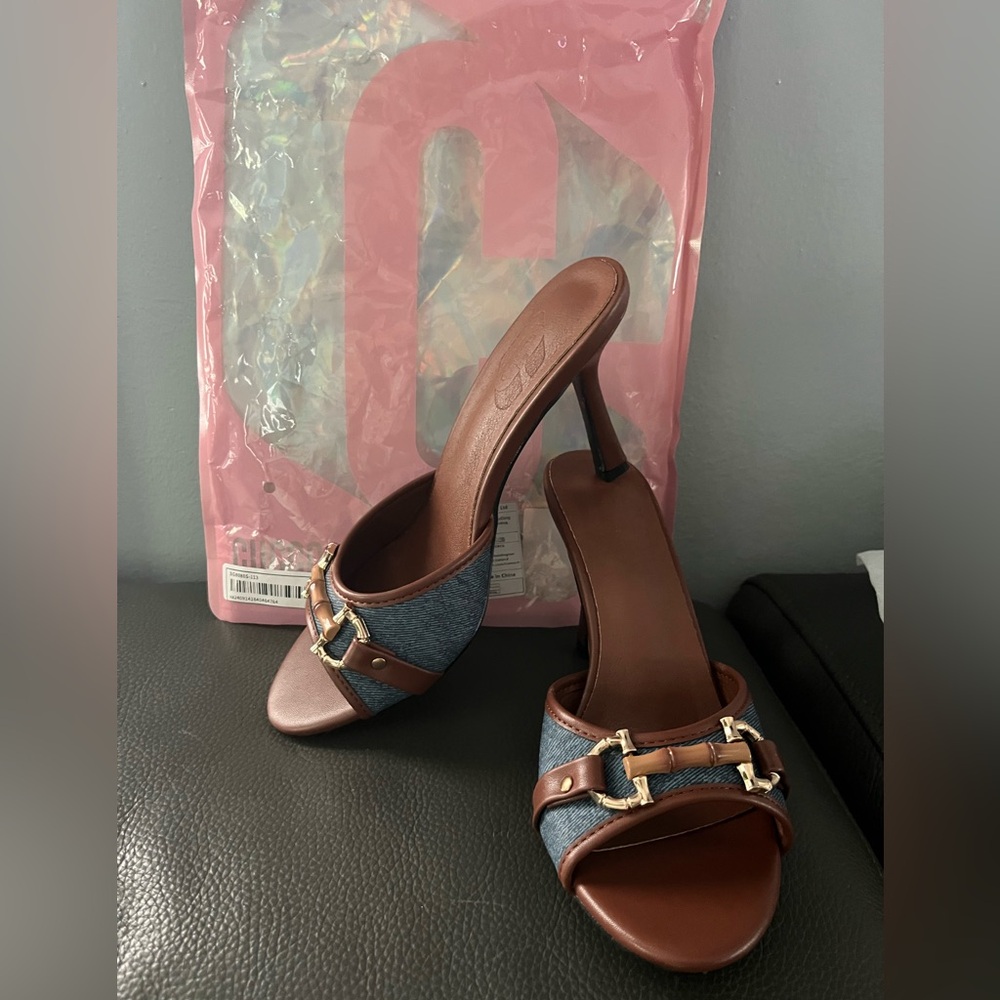 Elegant Brown and denim Heels NWT